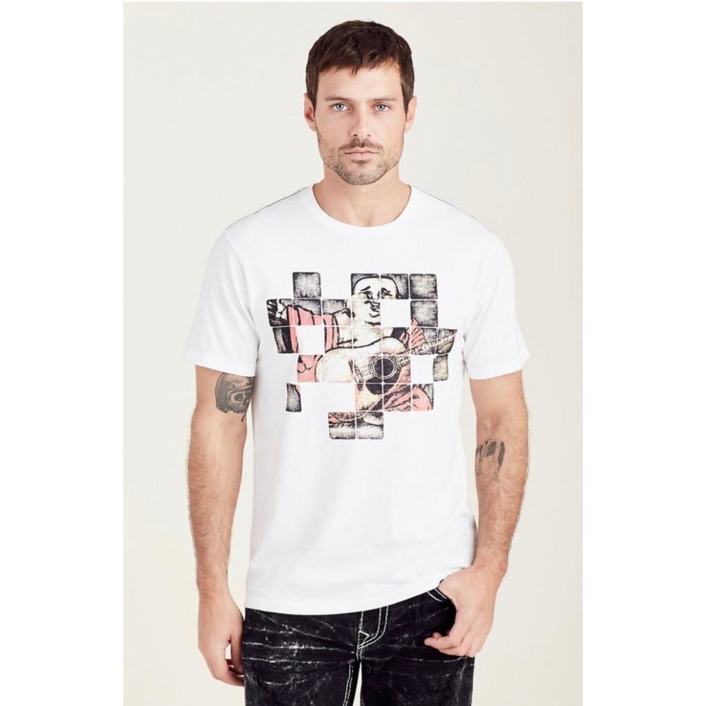 True Religion Men’s Buddha Checks Crew Neck T-Shirt Size XXL